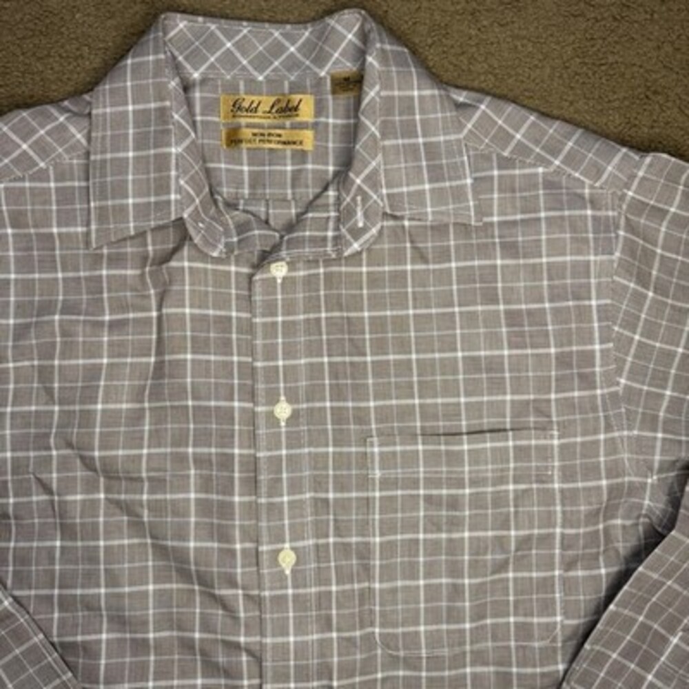 Roundtree & Yorke Gold Label Button Down Shirt Men’s M Non-Iron Gray Plaid